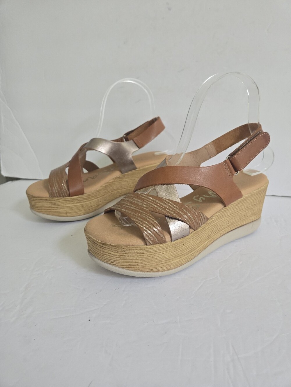 Light Brown Leather Strappy Platform Sandals Size 36 - Picture 2 of 14
